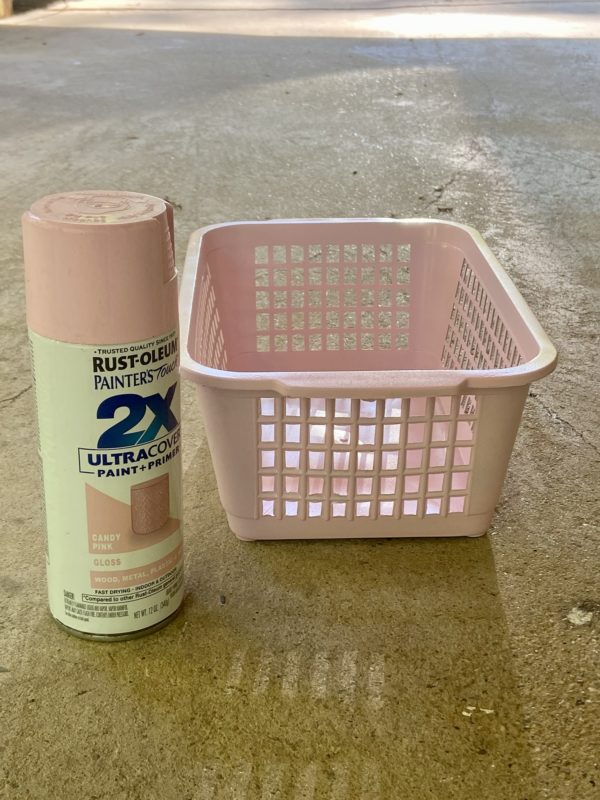 pink plastic basket.