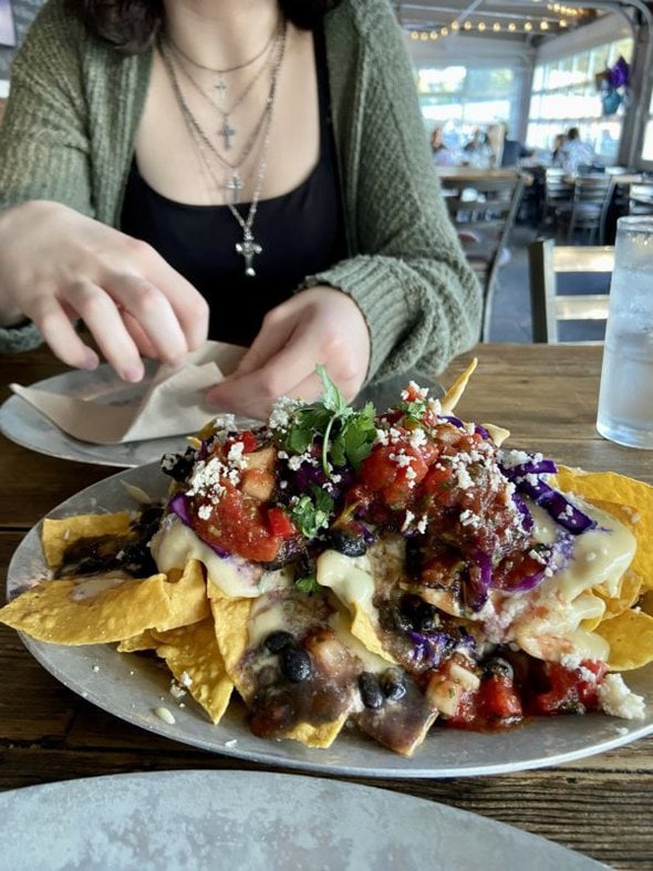 plate of colorful nachos.