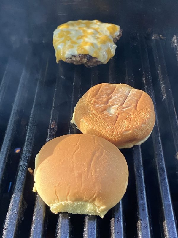 burgers on grill.