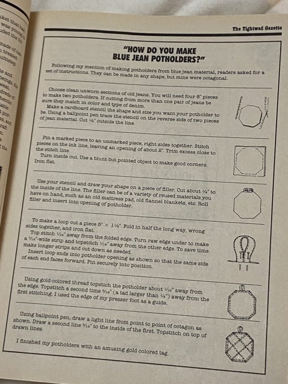 directions for making blue jean potholders.