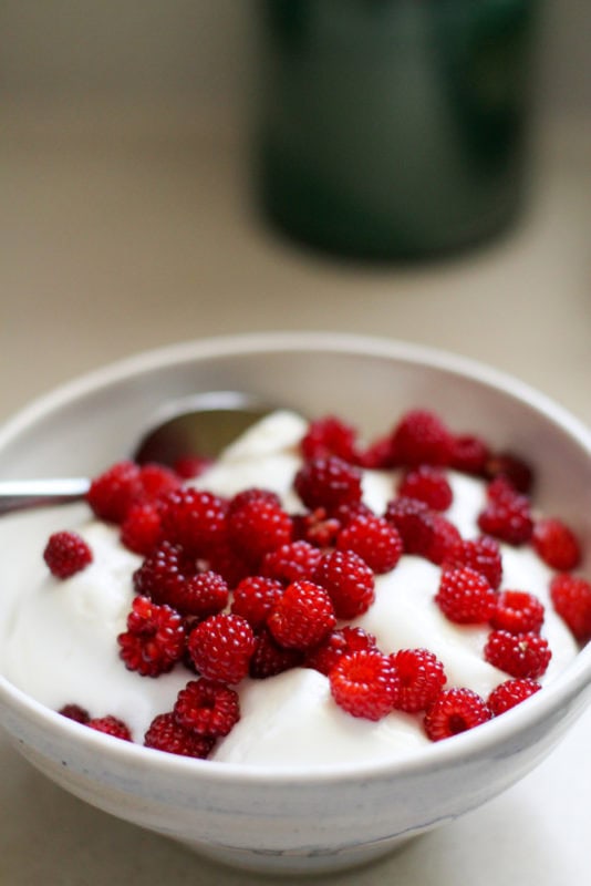 berries on yogurt.